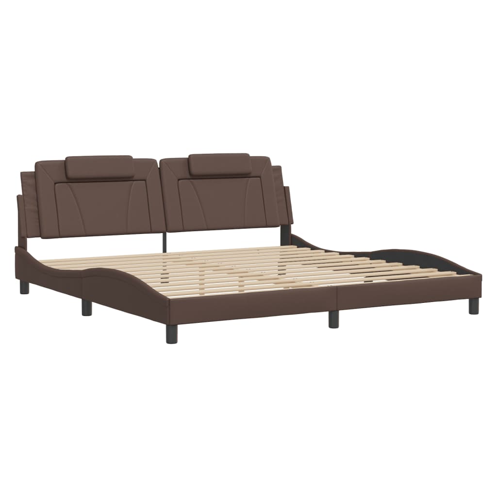 vidaXL Cadru de pat cu lumini LED, maro, 200x200 cm, piele ecologică vidaXL Cadru de pat cu lumini LED, maro, 200x200 cm, piele ecologică