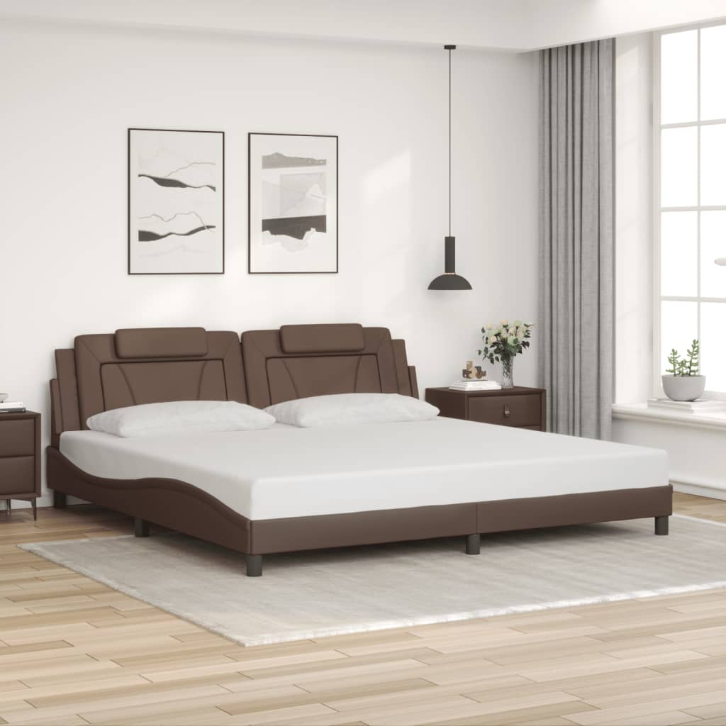 vidaXL Cadru de pat cu lumini LED, maro, 200x200 cm, piele ecologică vidaXL Cadru de pat cu lumini LED, maro, 200x200 cm, piele ecologică