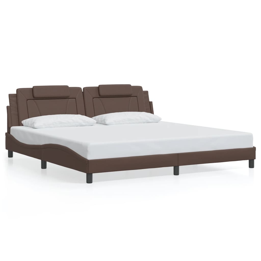 vidaXL Cadru de pat cu lumini LED, maro, 200x200 cm, piele ecologică vidaXL Cadru de pat cu lumini LED, maro, 200x200 cm, piele ecologică