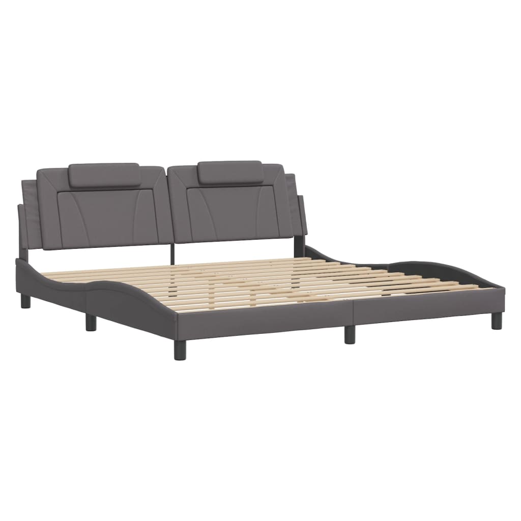 vidaXL Cadru de pat cu lumini LED, gri, 200x200 cm, piele ecologică