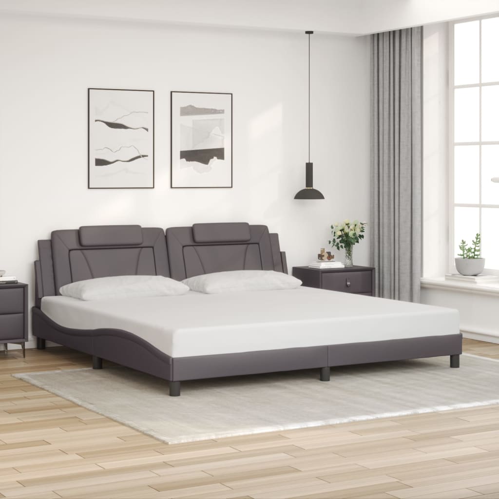vidaXL Cadru de pat cu lumini LED, gri, 200x200 cm, piele ecologică