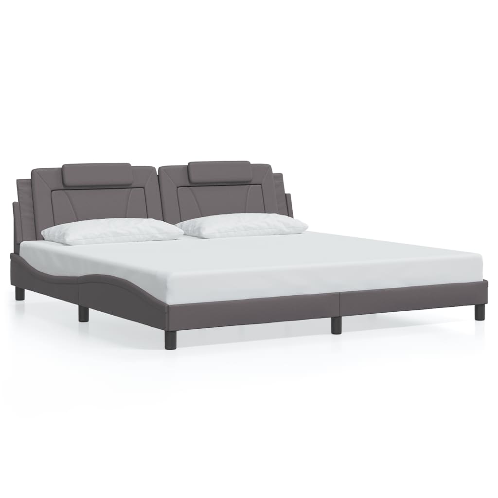 vidaXL Cadru de pat cu lumini LED, gri, 200x200 cm, piele ecologică