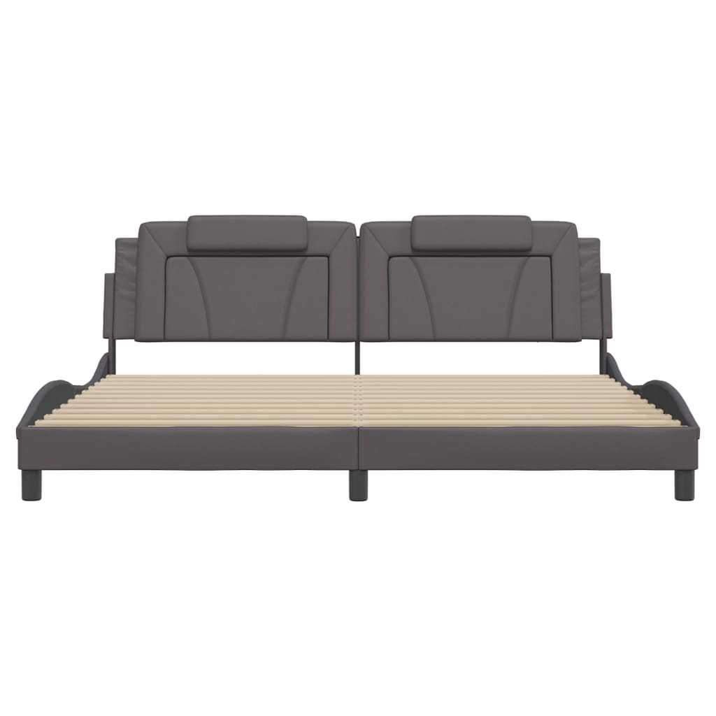 vidaXL Cadru de pat cu lumini LED, gri, 200x200 cm, piele ecologică