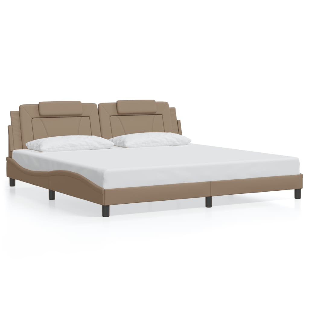 vidaXL Cadru de pat lumini LED, cappuccino, 200x200 cm piele ecologică vidaXL Cadru de pat lumini LED, cappuccino, 200x200 cm piele ecologică
