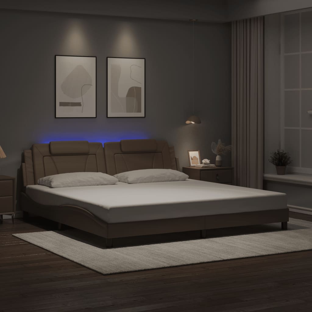 vidaXL Cadru de pat lumini LED, cappuccino, 200x200 cm piele ecologică vidaXL Cadru de pat lumini LED, cappuccino, 200x200 cm piele ecologică