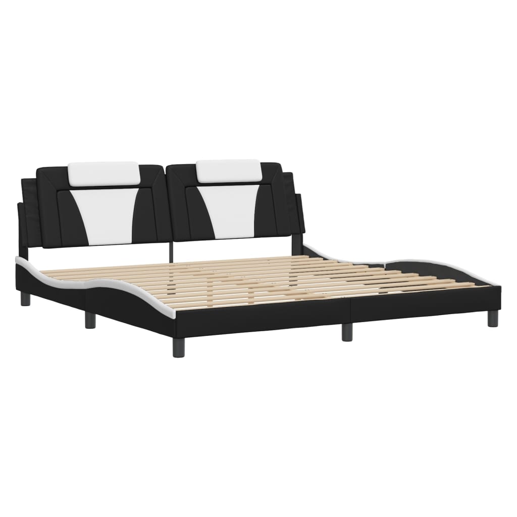 vidaXL Cadru de pat cu lumini LED negru/alb 200x200 cm piele ecologică