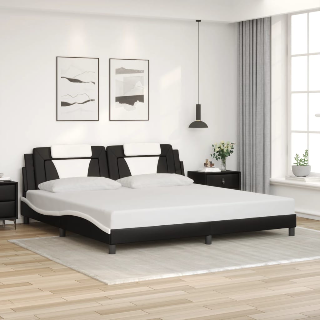 vidaXL Cadru de pat cu lumini LED negru/alb 200x200 cm piele ecologică