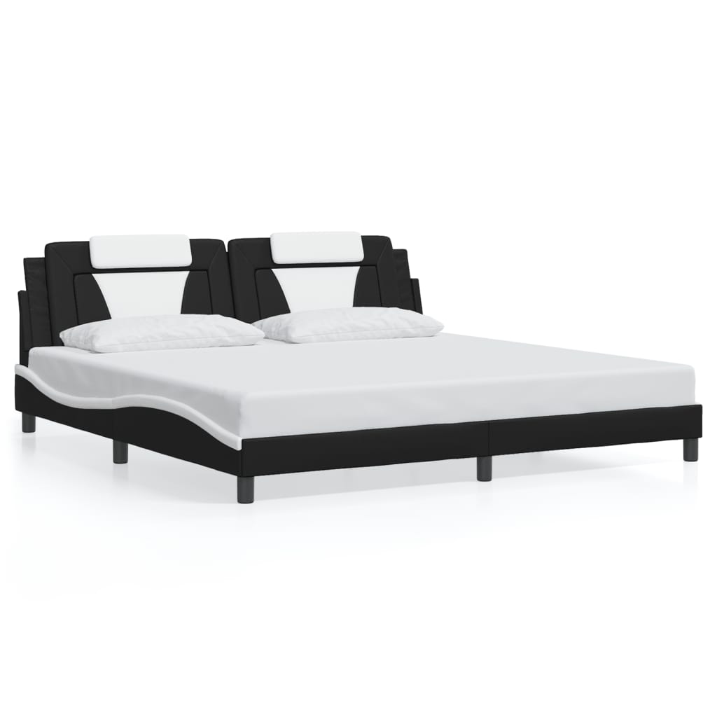 vidaXL Cadru de pat cu lumini LED negru/alb 200x200 cm piele ecologică