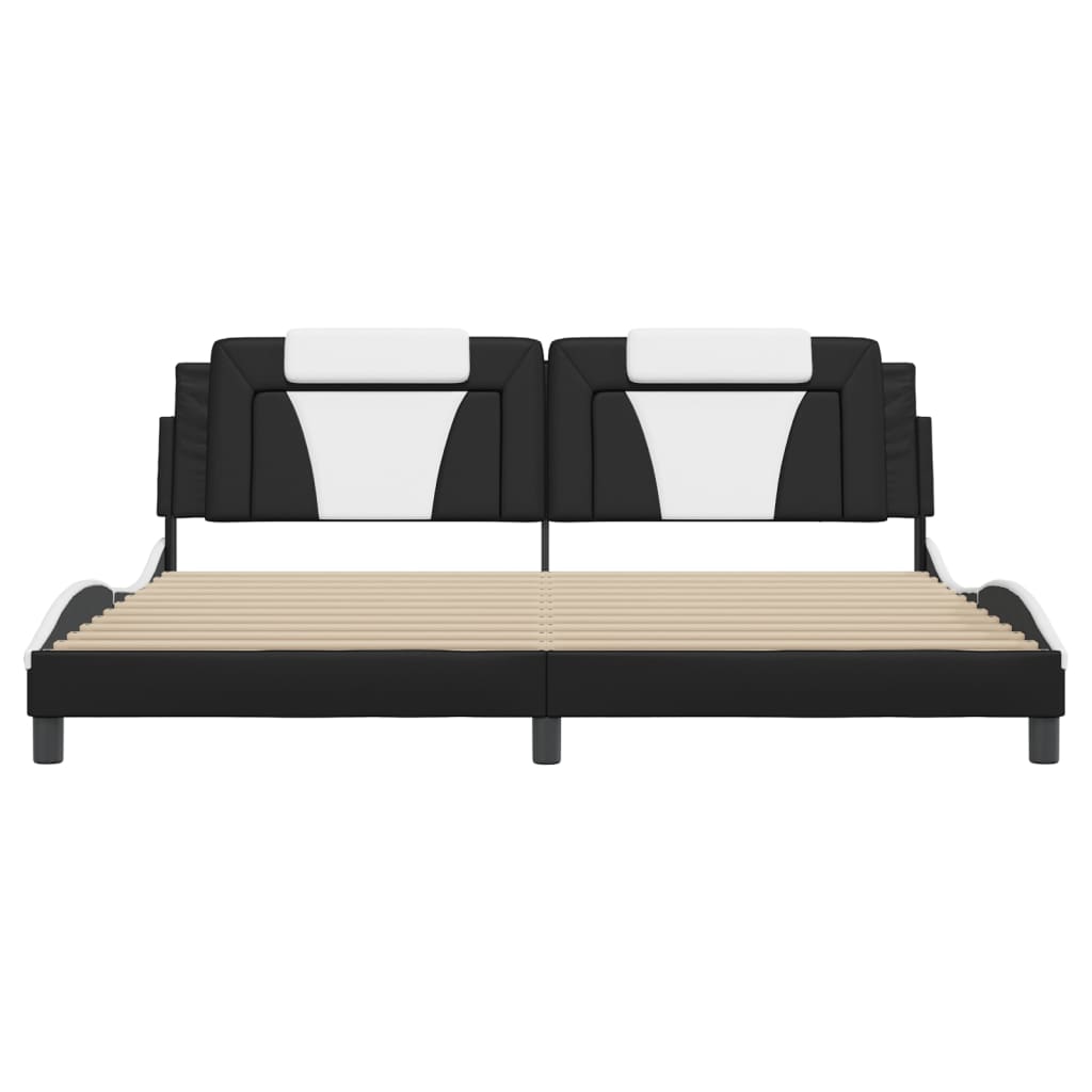 vidaXL Cadru de pat cu lumini LED negru/alb 200x200 cm piele ecologică