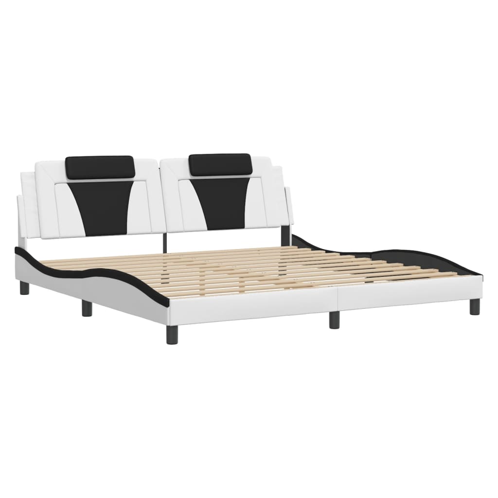 vidaXL Cadru de pat cu lumini LED alb/negru 200x200 cm piele ecologică