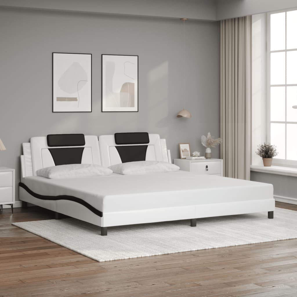 vidaXL Cadru de pat cu lumini LED alb/negru 200x200 cm piele ecologică