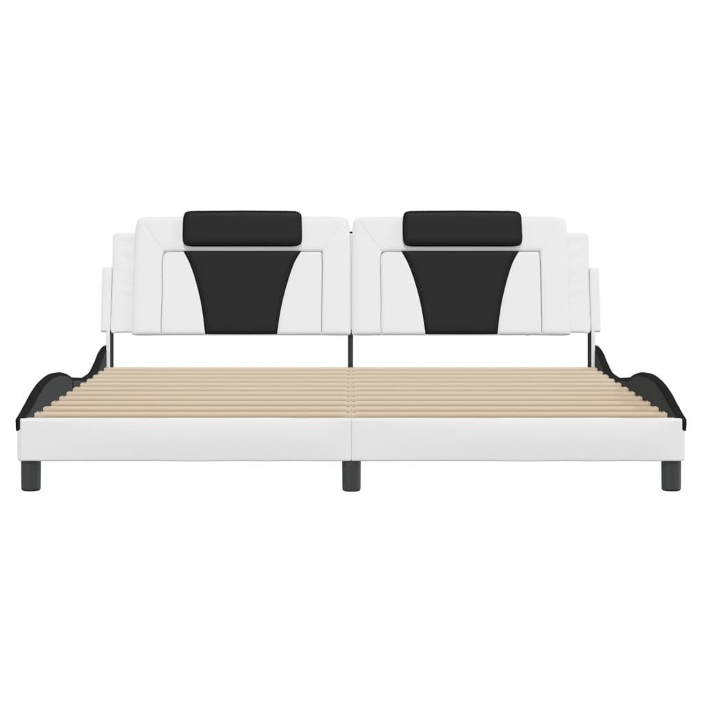 vidaXL Cadru de pat cu lumini LED alb/negru 200x200 cm piele ecologică
