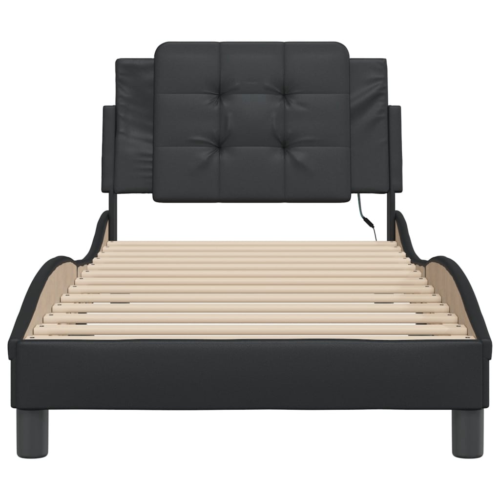 vidaXL Cadru de pat cu lumini LED, negru, 80x200 cm, piele ecologică
