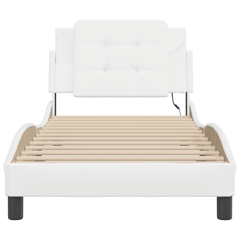 vidaXL Cadru de pat cu lumini LED, alb, 80x200 cm, piele ecologică