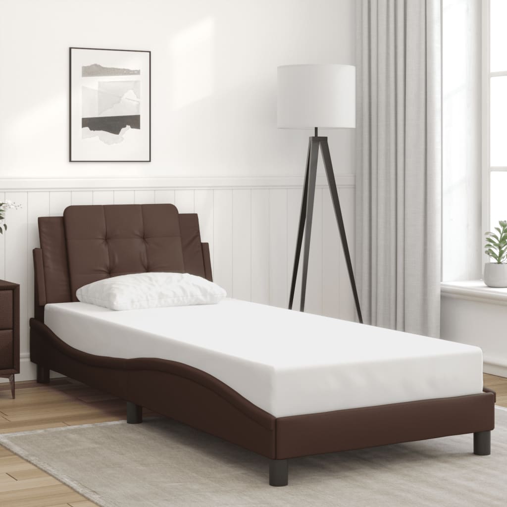 vidaXL Cadru de pat cu lumini LED, maro, 80x200 cm, piele ecologică vidaXL Cadru de pat cu lumini LED, maro, 80x200 cm, piele ecologică