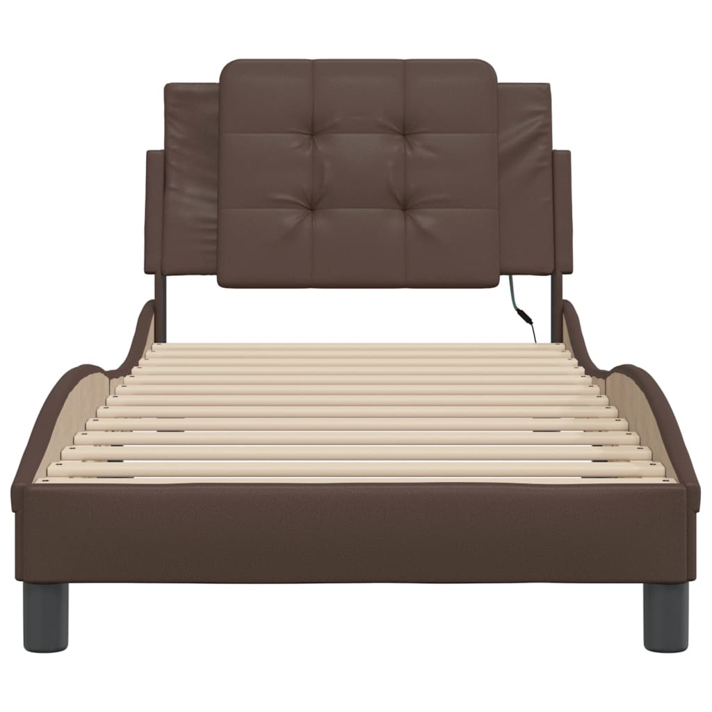 vidaXL Cadru de pat cu lumini LED, maro, 80x200 cm, piele ecologică vidaXL Cadru de pat cu lumini LED, maro, 80x200 cm, piele ecologică