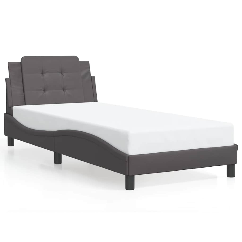 vidaXL Cadru de pat cu lumini LED, gri, 80x200 cm, piele ecologică vidaXL Cadru de pat cu lumini LED, gri, 80x200 cm, piele ecologică