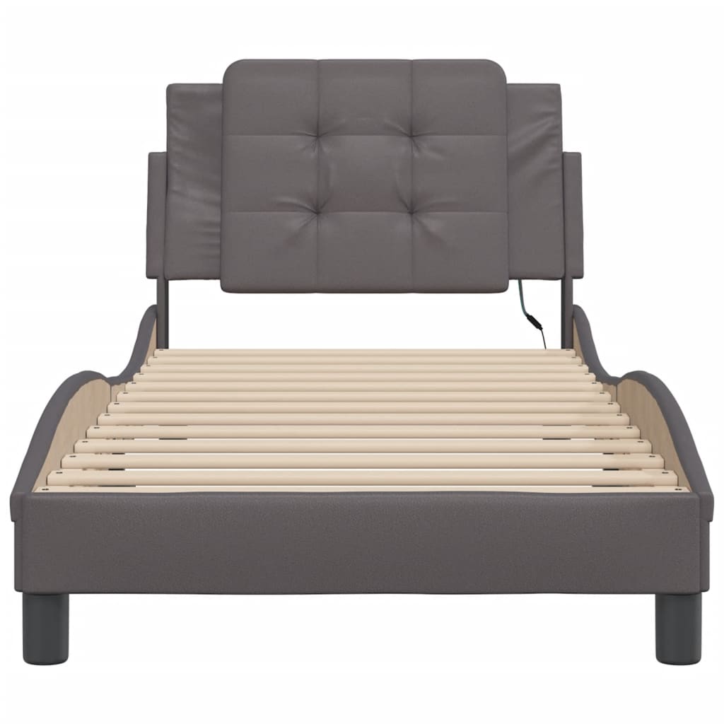 vidaXL Cadru de pat cu lumini LED, gri, 80x200 cm, piele ecologică vidaXL Cadru de pat cu lumini LED, gri, 80x200 cm, piele ecologică