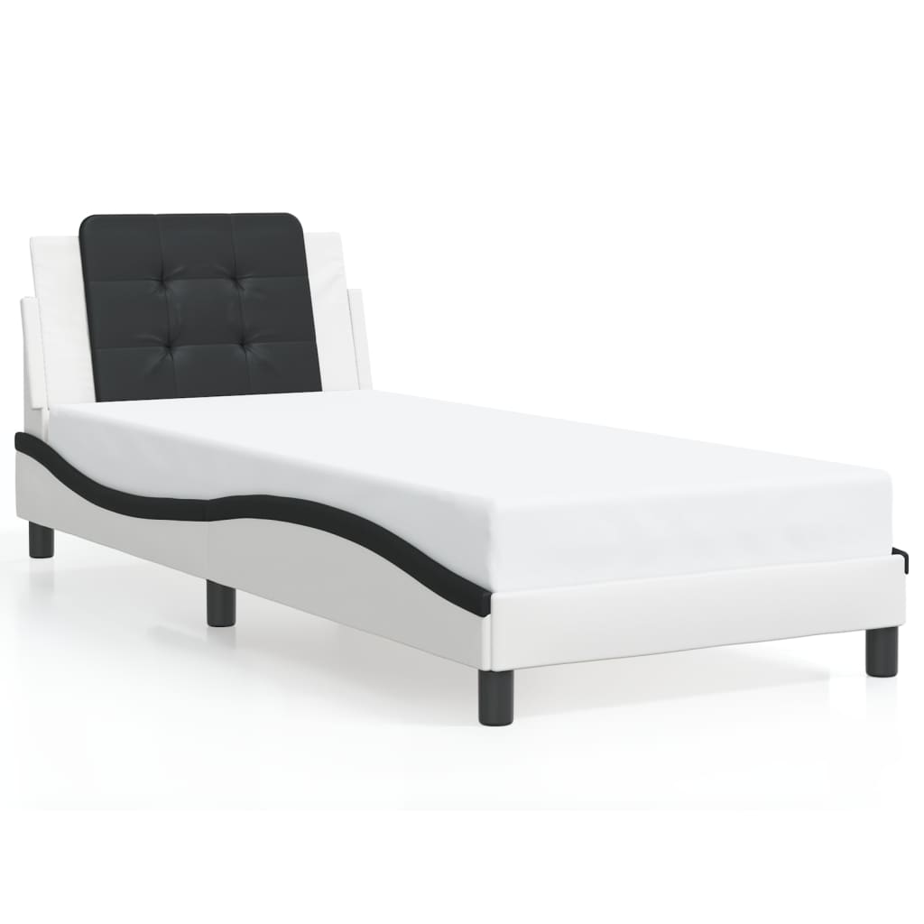 vidaXL Cadru de pat cu lumini LED alb/negru 80x200 cm piele ecologică
