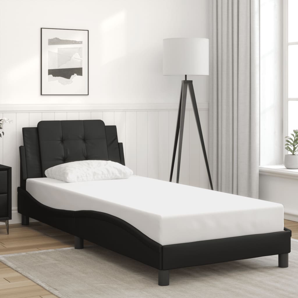vidaXL Cadru de pat cu lumini LED, negru, 90x190 cm, piele ecologică