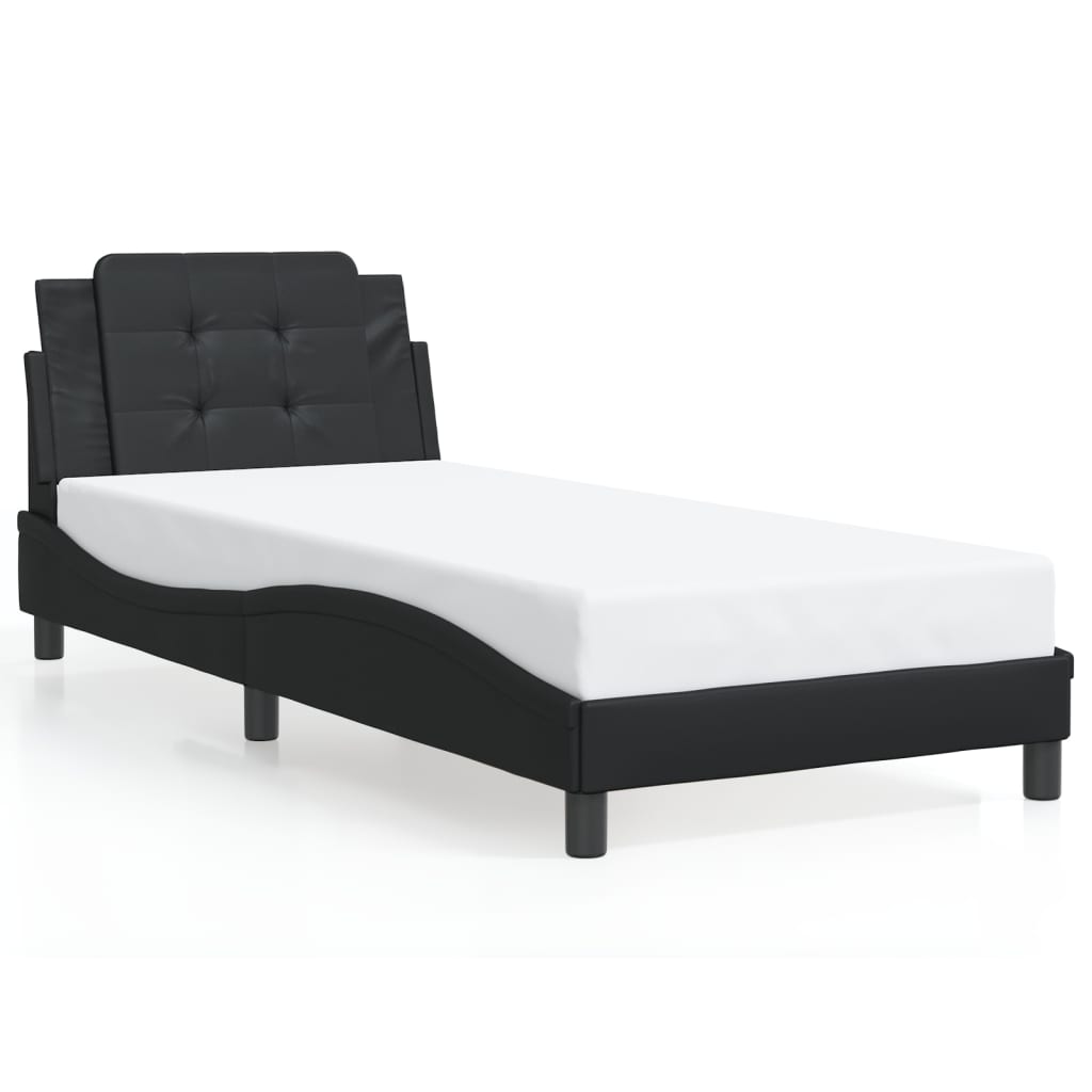vidaXL Cadru de pat cu lumini LED, negru, 90x190 cm, piele ecologică
