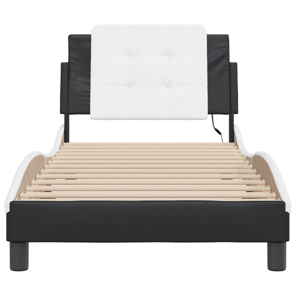vidaXL Cadru de pat cu lumini LED negru/alb 90x190 cm piele ecologică vidaXL Cadru de pat cu lumini LED negru/alb 90x190 cm piele ecologică