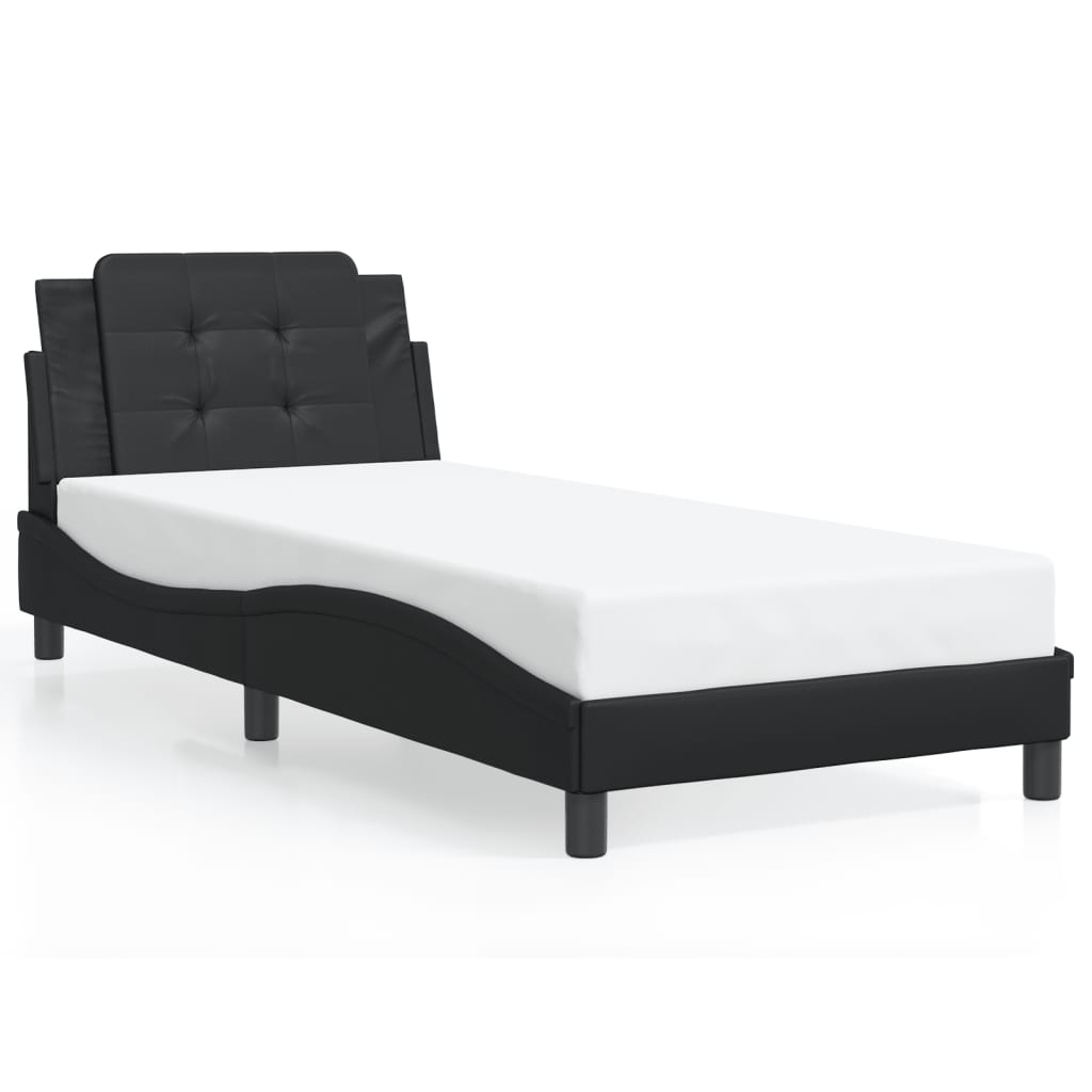 vidaXL Cadru de pat cu lumini LED, negru, 90x200 cm, piele ecologică vidaXL Cadru de pat cu lumini LED, negru, 90x200 cm, piele ecologică