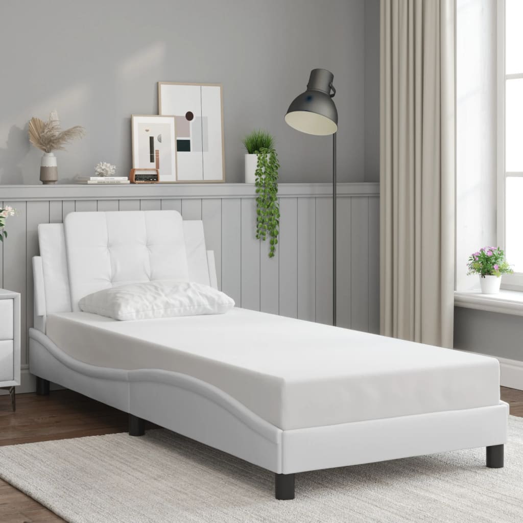 vidaXL Cadru de pat cu lumini LED, alb, 90x200 cm, piele ecologică