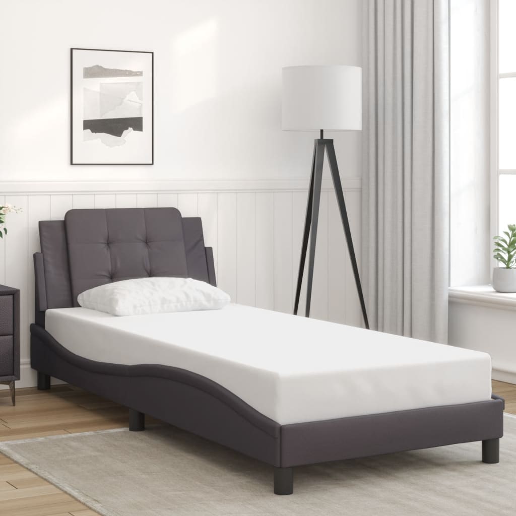 vidaXL Cadru de pat cu lumini LED, gri, 90x200 cm, piele ecologică