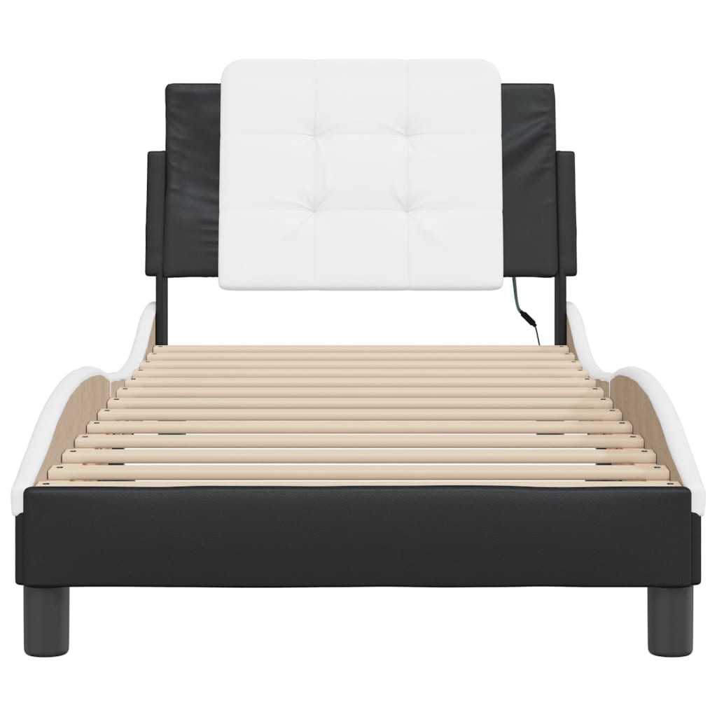 vidaXL Cadru de pat cu lumini LED negru/alb 90x200 cm piele ecologică vidaXL Cadru de pat cu lumini LED negru/alb 90x200 cm piele ecologică