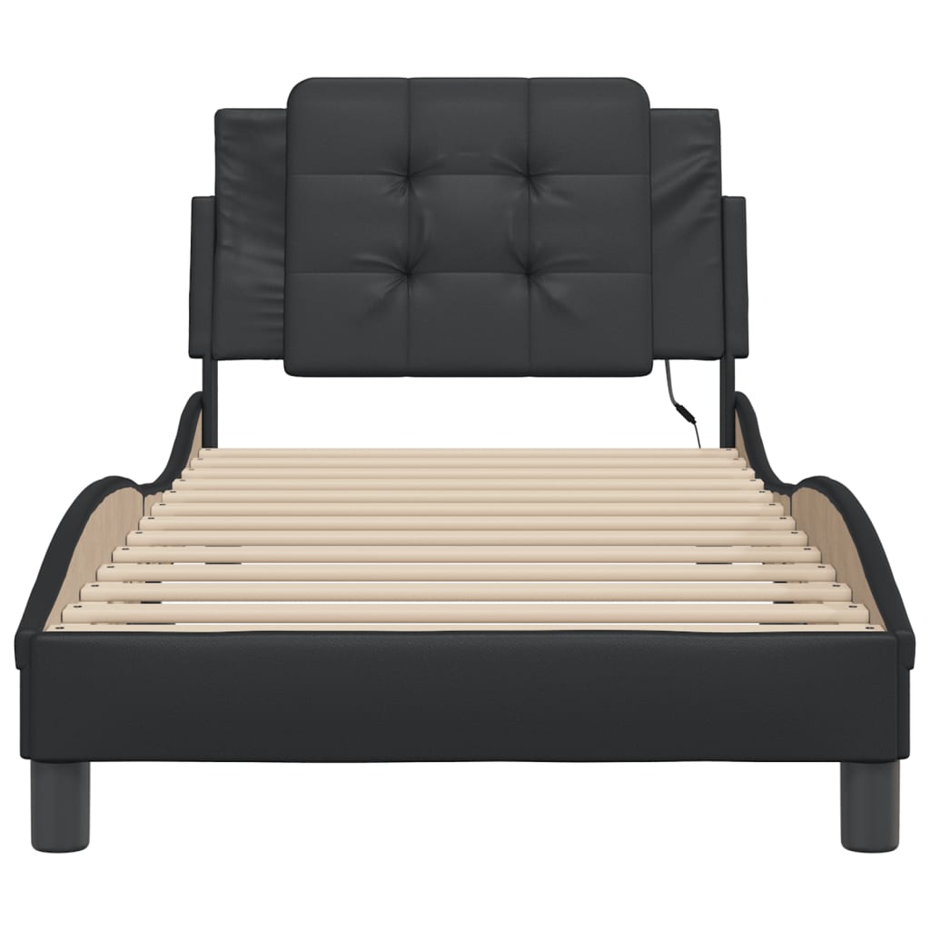 vidaXL Cadru de pat cu lumini LED, negru, 100x200 cm, piele ecologică vidaXL Cadru de pat cu lumini LED, negru, 100x200 cm, piele ecologică