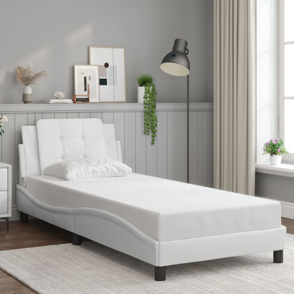 vidaXL Cadru de pat cu lumini LED, alb, 100x200 cm, piele ecologică