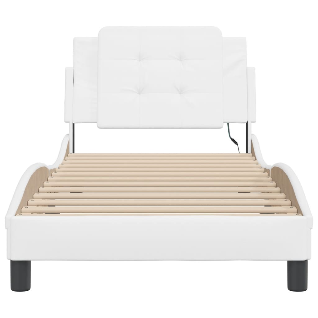 vidaXL Cadru de pat cu lumini LED, alb, 100x200 cm, piele ecologică