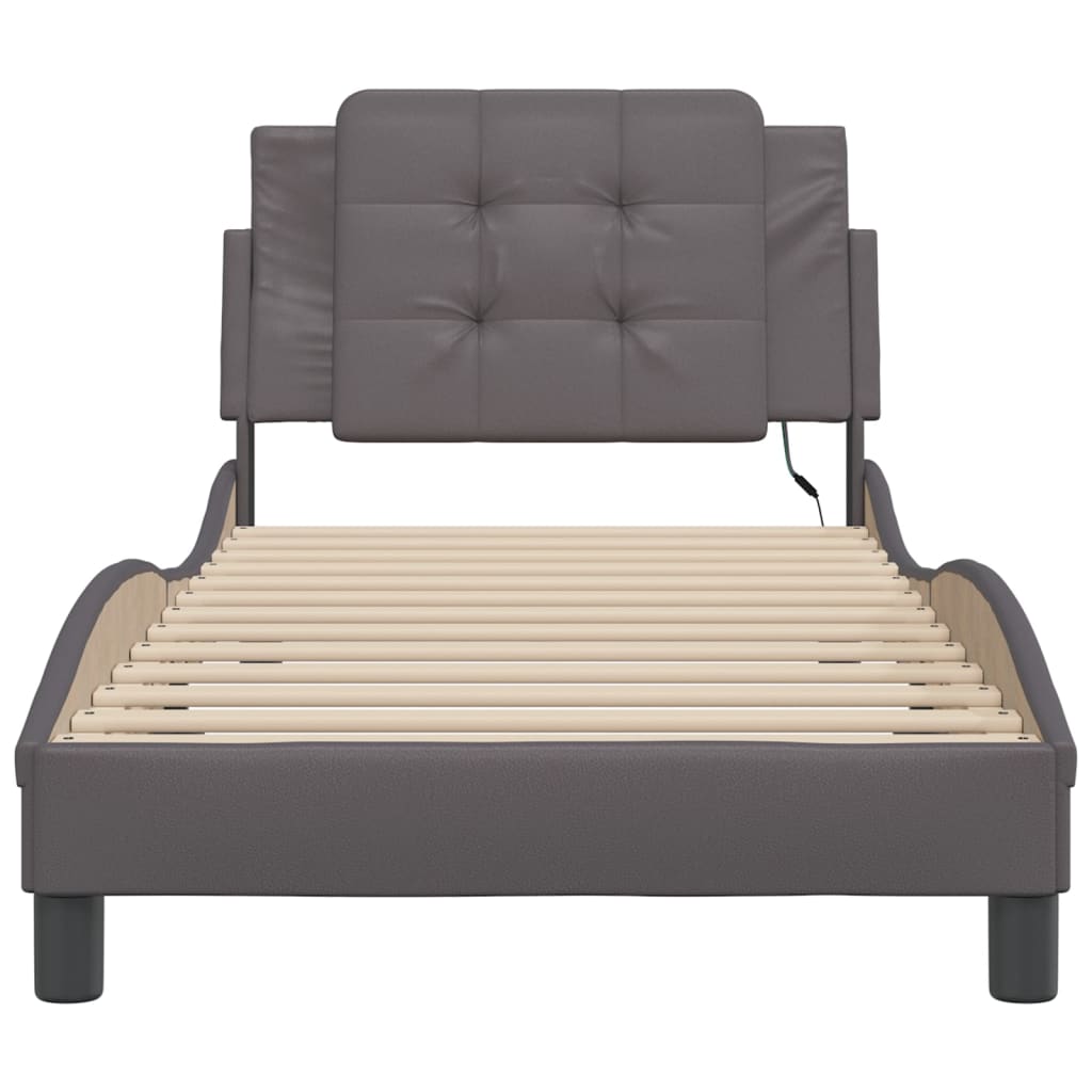 vidaXL Cadru de pat cu lumini LED, gri, 100x200 cm, piele ecologică vidaXL Cadru de pat cu lumini LED, gri, 100x200 cm, piele ecologică