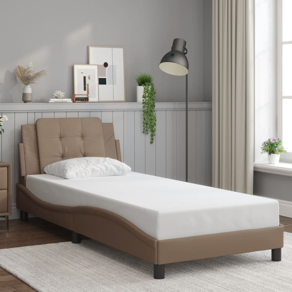 vidaXL Cadru de pat cu LED, cappuccino, 100x200 cm, piele ecologică