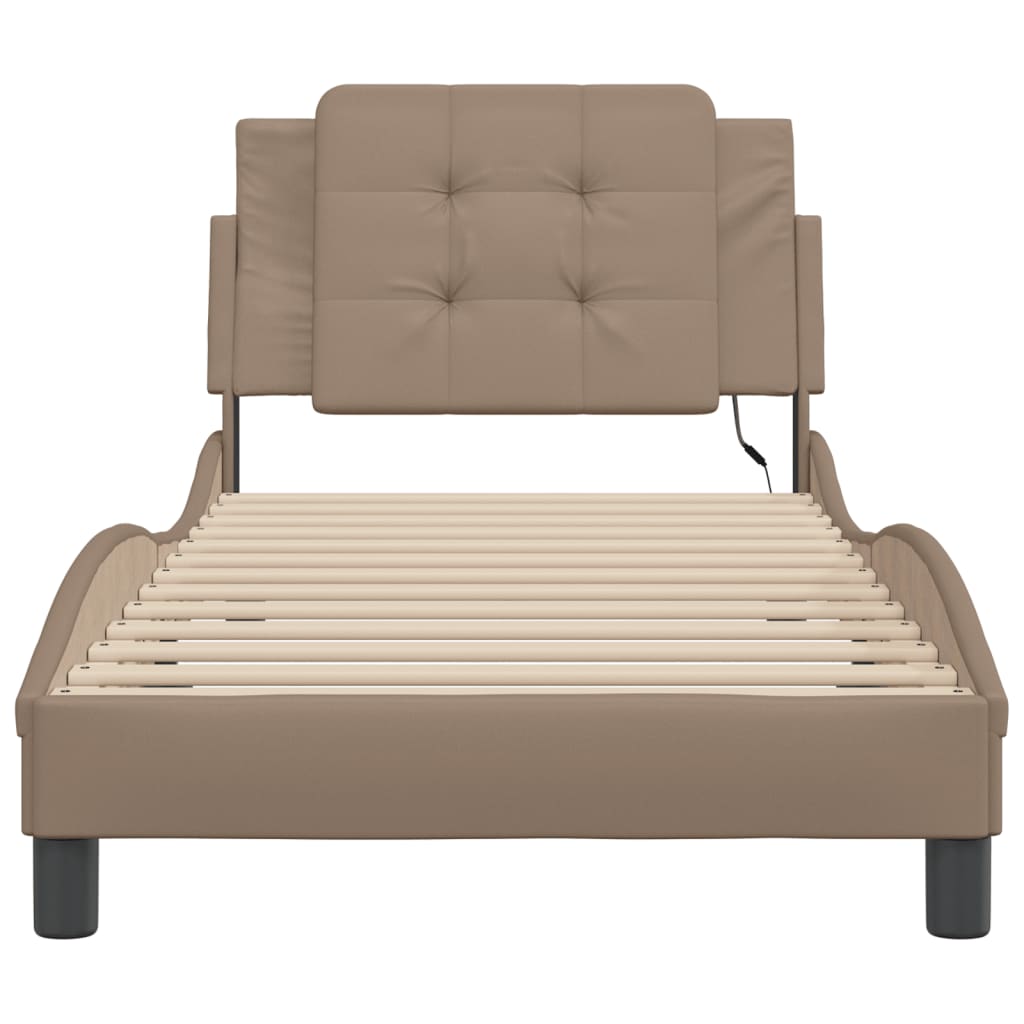 vidaXL Cadru de pat cu LED, cappuccino, 100x200 cm, piele ecologică