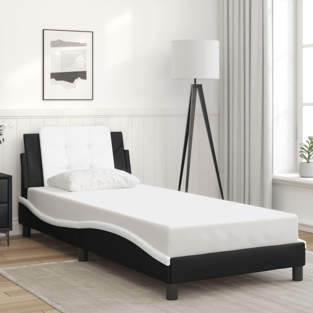 vidaXL Cadru de pat cu LED, negru și alb, 100x200 cm, piele ecologică vidaXL Cadru de pat cu LED, negru și alb, 100x200 cm, piele ecologică