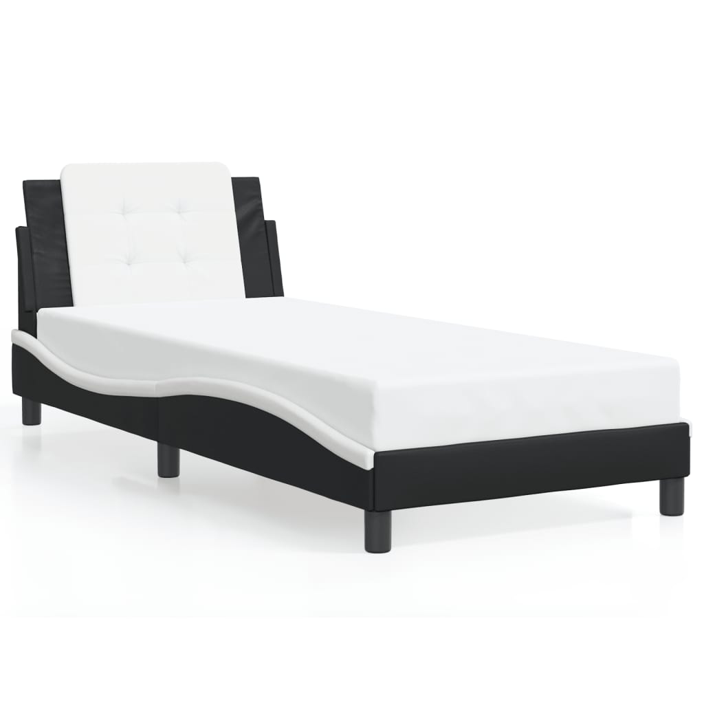 vidaXL Cadru de pat cu LED, negru și alb, 100x200 cm, piele ecologică vidaXL Cadru de pat cu LED, negru și alb, 100x200 cm, piele ecologică