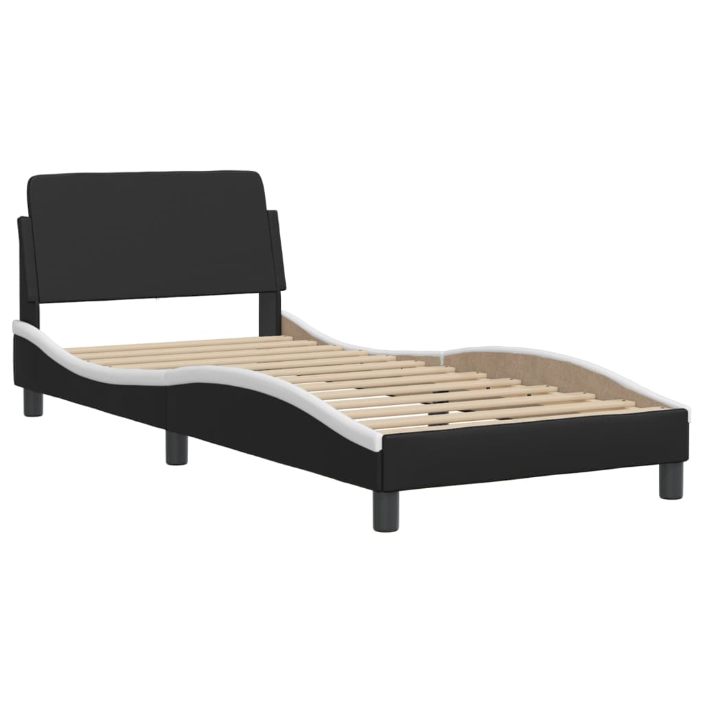vidaXL Cadru de pat cu LED, negru și alb, 100x200 cm, piele ecologică vidaXL Cadru de pat cu LED, negru și alb, 100x200 cm, piele ecologică