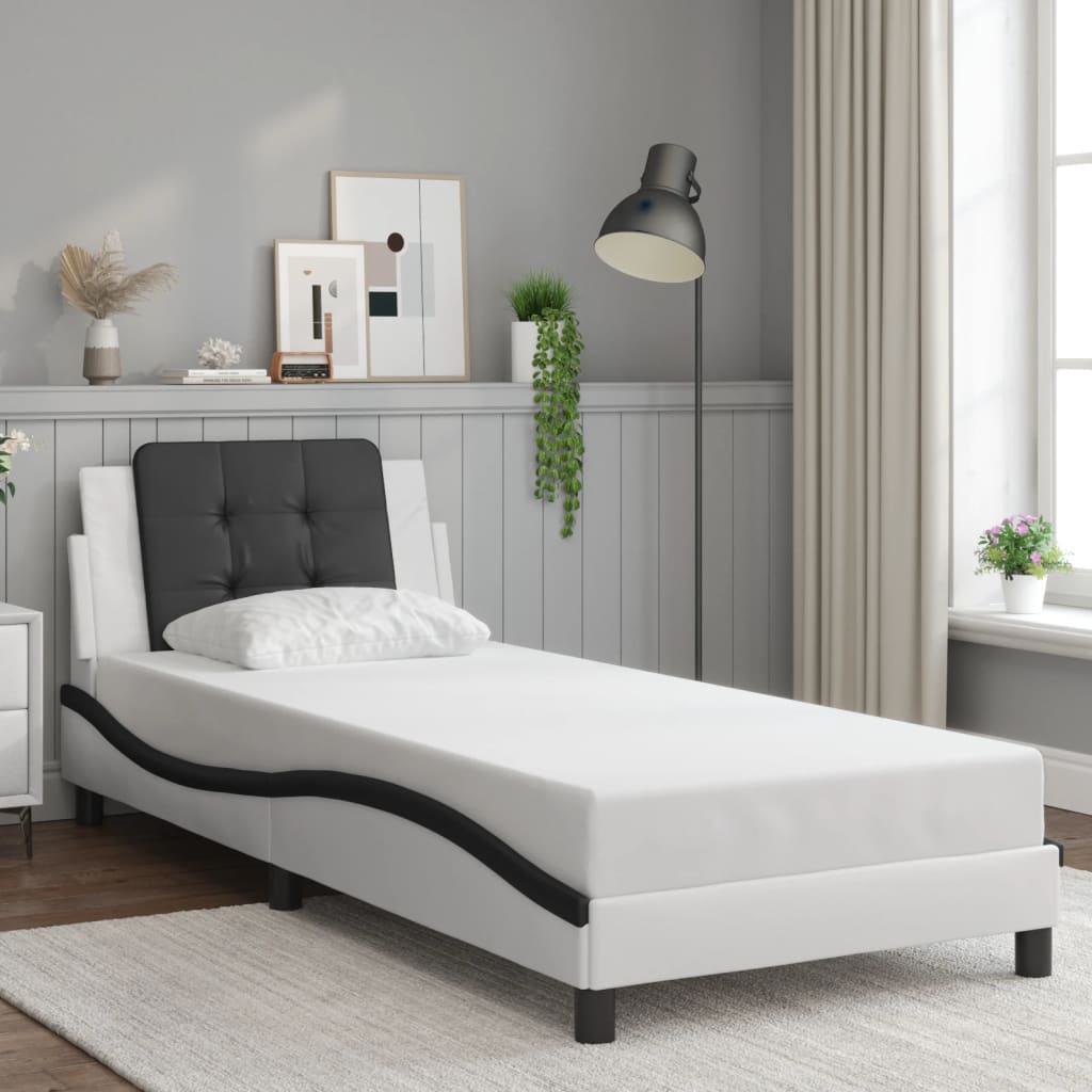 vidaXL Cadru de pat cu lumini LED alb/negru 100x200 cm piele ecologică vidaXL Cadru de pat cu lumini LED alb/negru 100x200 cm piele ecologică