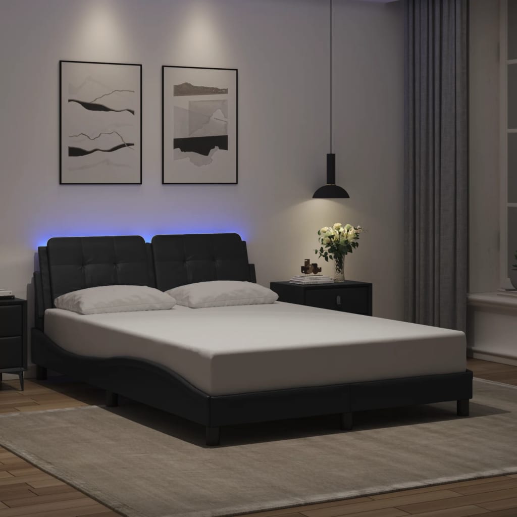 vidaXL Cadru de pat cu lumini LED, negru, 120x200 cm, piele ecologică vidaXL Cadru de pat cu lumini LED, negru, 120x200 cm, piele ecologică