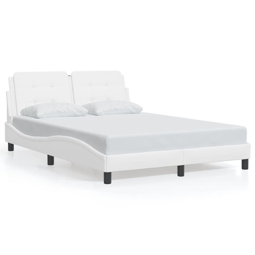 vidaXL Cadru de pat cu lumini LED, alb, 120x200 cm, piele ecologică vidaXL Cadru de pat cu lumini LED, alb, 120x200 cm, piele ecologică