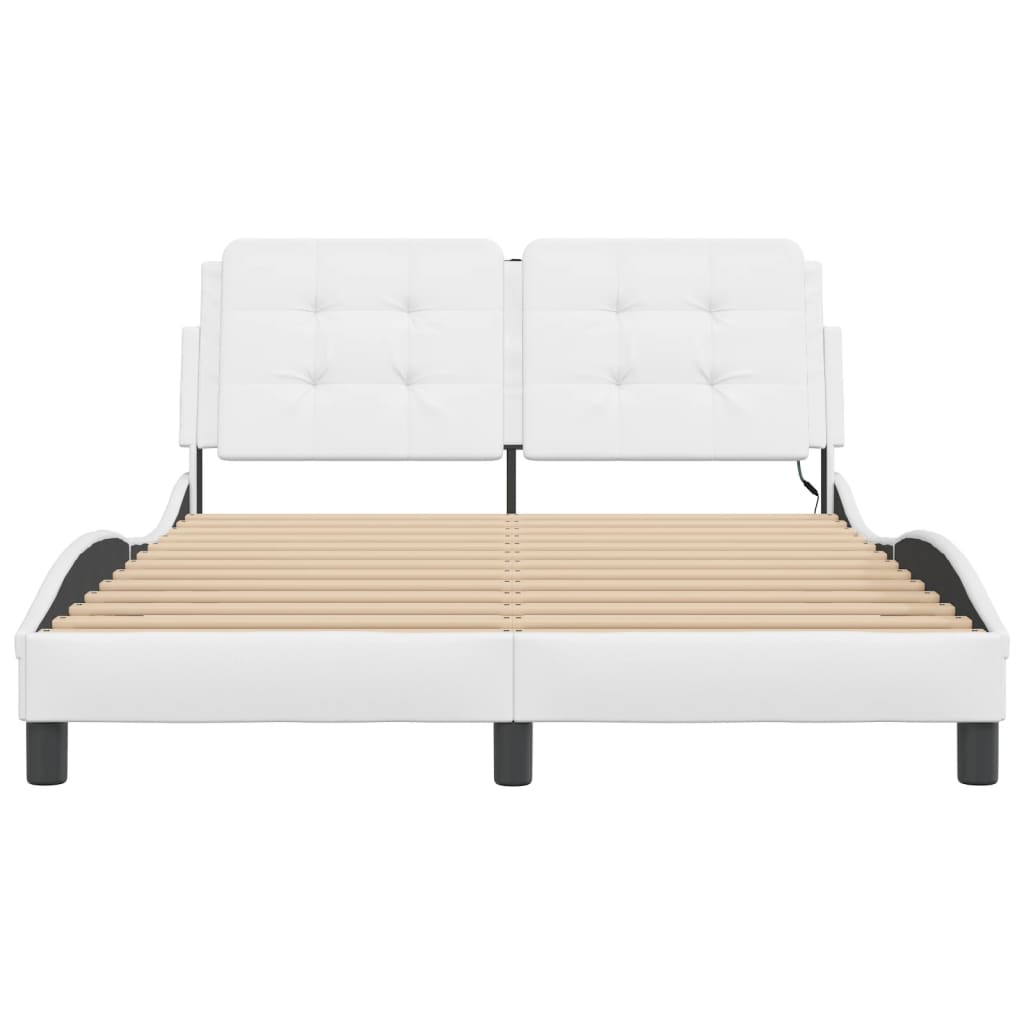 vidaXL Cadru de pat cu lumini LED, alb, 120x200 cm, piele ecologică vidaXL Cadru de pat cu lumini LED, alb, 120x200 cm, piele ecologică