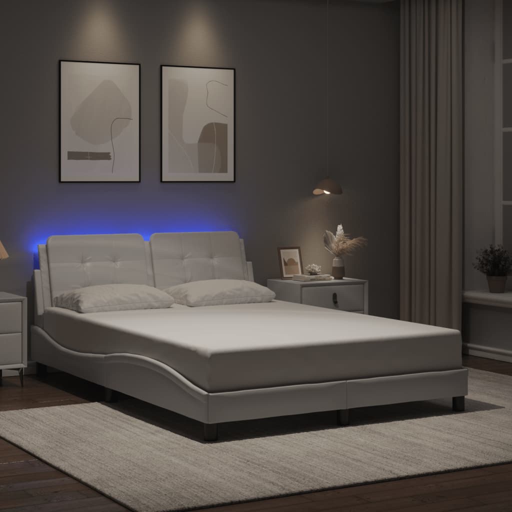 vidaXL Cadru de pat cu lumini LED, alb, 120x200 cm, piele ecologică vidaXL Cadru de pat cu lumini LED, alb, 120x200 cm, piele ecologică
