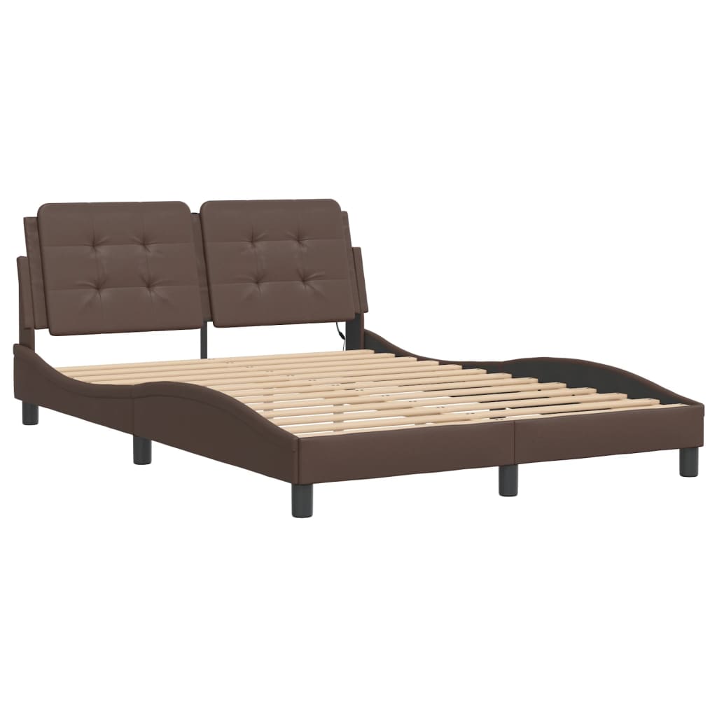 vidaXL Cadru de pat cu lumini LED, maro, 120x200 cm, piele ecologică vidaXL Cadru de pat cu lumini LED, maro, 120x200 cm, piele ecologică