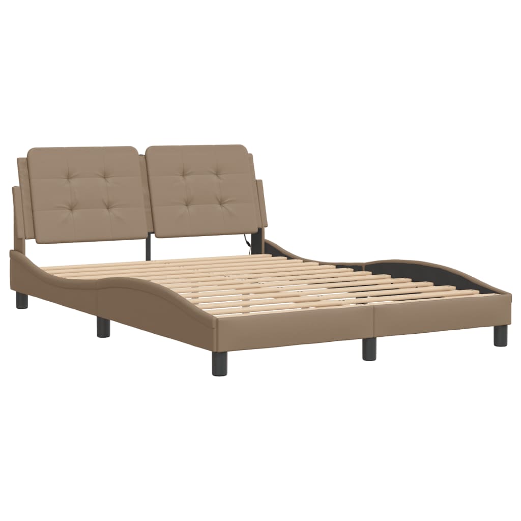 vidaXL Cadru de pat cu LED, cappuccino, 120x200 cm, piele ecologică