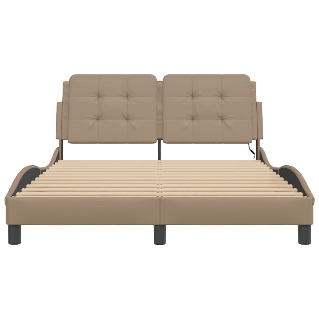vidaXL Cadru de pat cu LED, cappuccino, 120x200 cm, piele ecologică