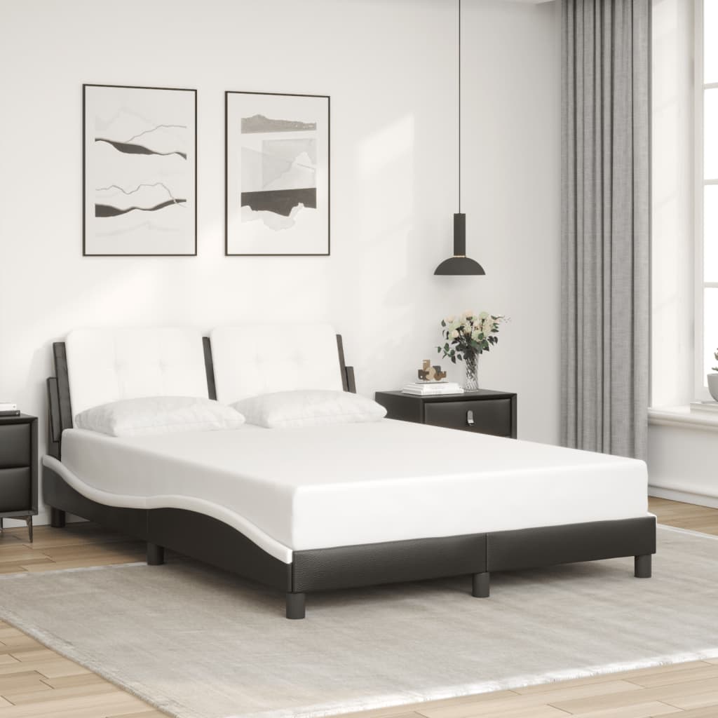 vidaXL Cadru de pat cu LED, negru și alb, 120x200 cm, piele ecologică vidaXL Cadru de pat cu LED, negru și alb, 120x200 cm, piele ecologică