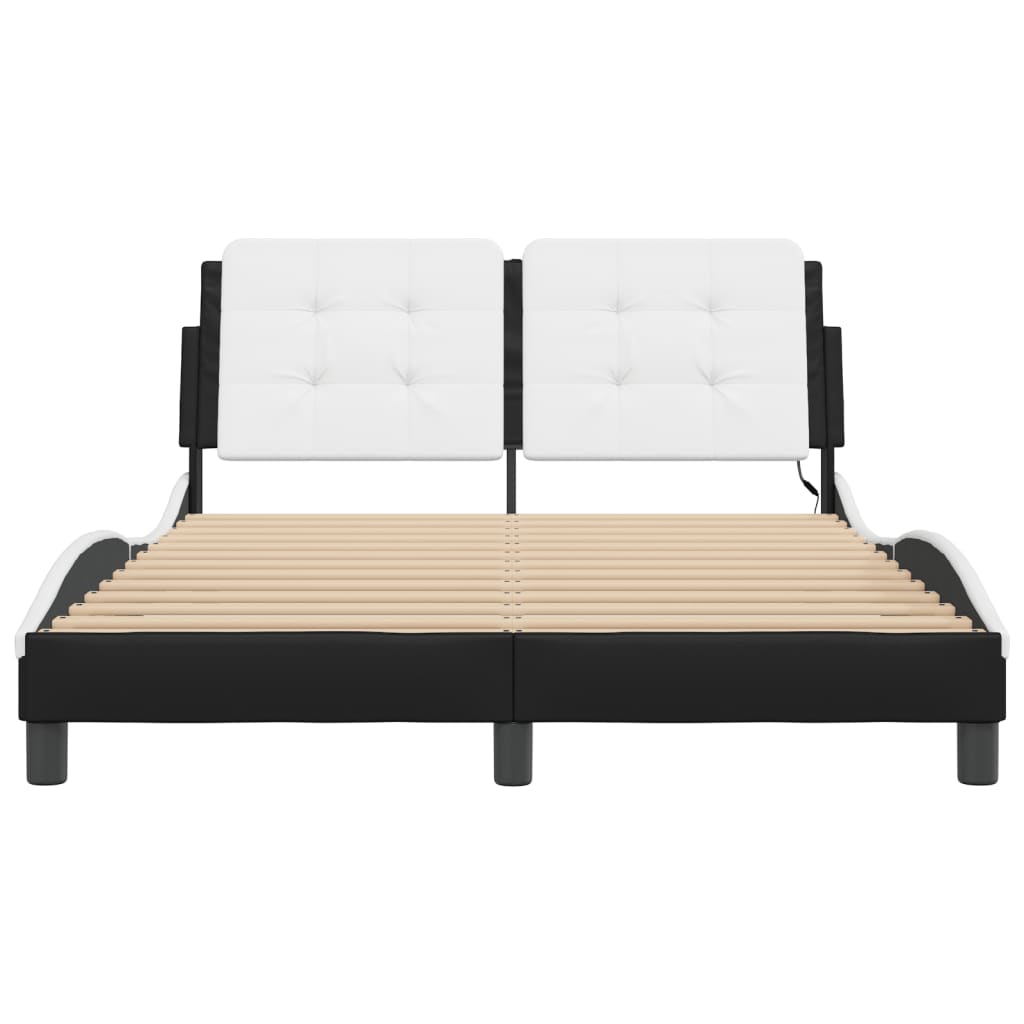 vidaXL Cadru de pat cu LED, negru și alb, 120x200 cm, piele ecologică vidaXL Cadru de pat cu LED, negru și alb, 120x200 cm, piele ecologică
