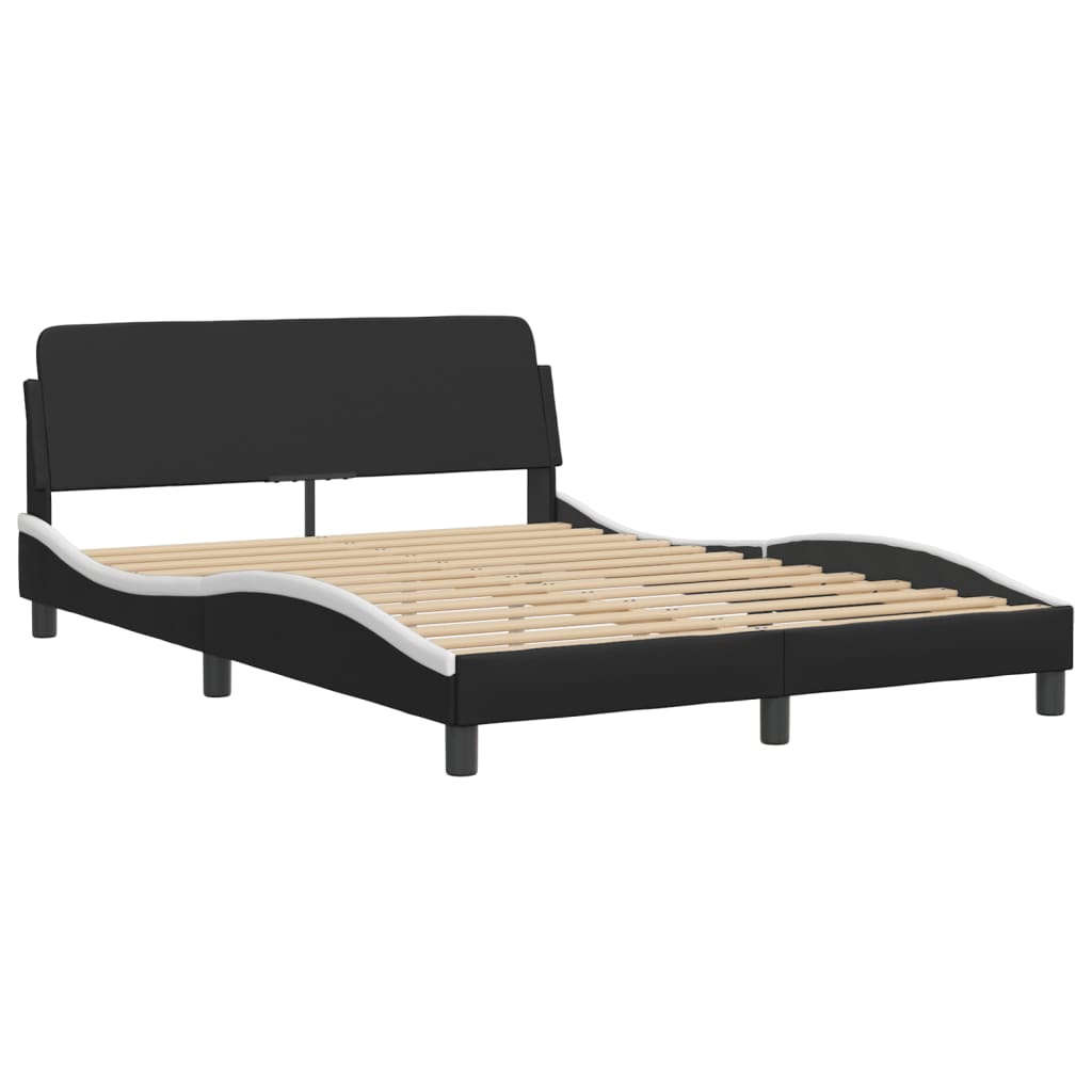 vidaXL Cadru de pat cu LED, negru și alb, 120x200 cm, piele ecologică vidaXL Cadru de pat cu LED, negru și alb, 120x200 cm, piele ecologică